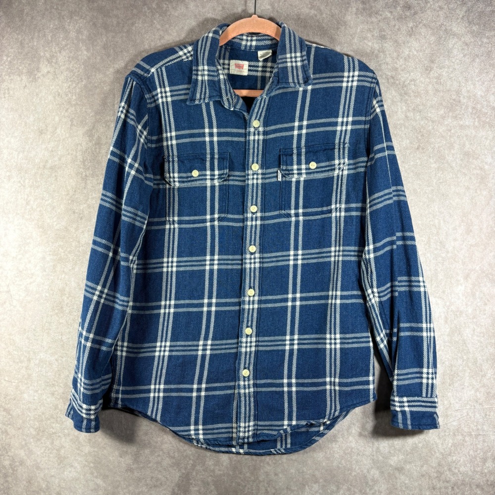 Levi's Flannel Shirt Mens XL Blue Plaid Button Down Long Sleeve Cotton Gorpcore